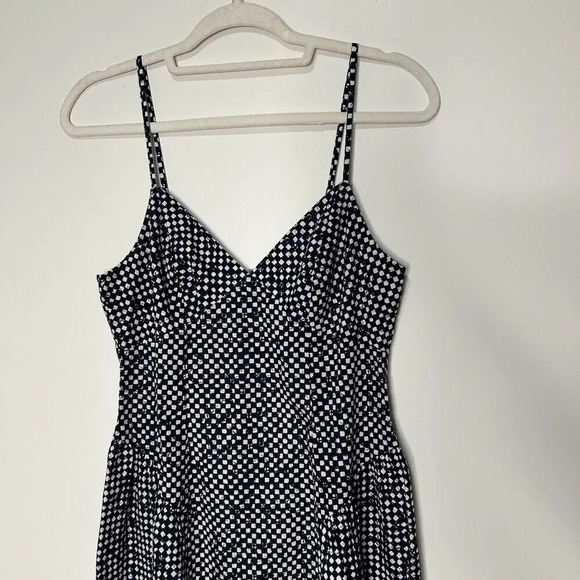 Madewell Dress Women 2 Midi Empire Waist Navy Blue White Geometric Cotton Casual - Picture 3 of 9